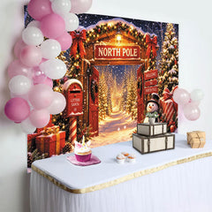 Lofaris Toile de fond de Noël pôle nord enneigé avec bonhomme de neige, décor féerique pour séance photo et fête hivernale