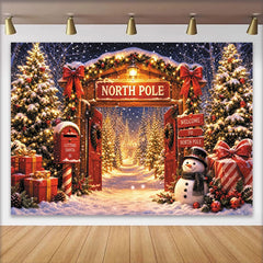 Lofaris Toile de fond de Noël pôle nord enneigé avec bonhomme de neige, décor féerique pour séance photo et fête hivernale