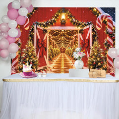 Lofaris Toile de fond de Noël rouge avec sapins enneigés et lumières scintillantes, magnifique décor festif pour studio photo et fête