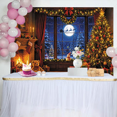 Lofaris Toile de fond de Noël cheminée sapin illuminé et père Noël, magnifique arrière-plan hivernal pour studio photo