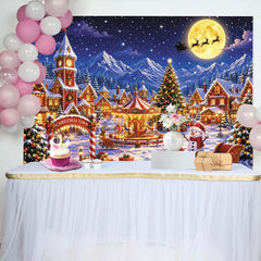 Lofaris Toile de fond de Noël village enneigé, lumières festives et carrousel, magnifique arrière-plan hivernal pour studio photo et fête