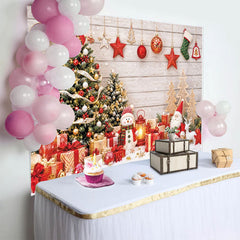Lofaris Toile de fond de Noël avec sapins illuminés et cadeaux, décor festif d'hiver pour studio photo ou fête de famille