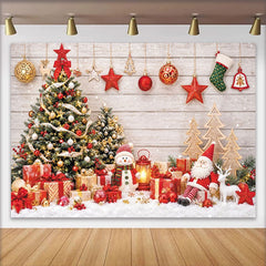 Lofaris Toile de fond de Noël avec sapins illuminés et cadeaux, décor festif d'hiver pour studio photo ou fête de famille