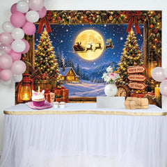 Lofaris Toile de fond de Noël avec Père Noël, lune et village enneigé, magnifique arrière-plan festif pour studio photo et décoration