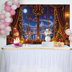 Lofaris Toile de fond de Noël avec bonhomme de neige et sapins illuminés, magnifique décor d'hiver pour studio photo