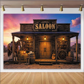 Lofaris Toile de fond de photographie western saloon avec cheval et bois rustique, superbe arrière-plan vintage pour studio photo