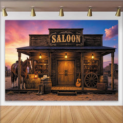 Lofaris Toile de fond de photographie western saloon avec cheval et bois rustique, superbe arrière-plan vintage pour studio photo