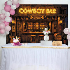 Lofaris Toile de fond de photographie western bar de cowboy, décor rustique avec néon et guitare pour studio
