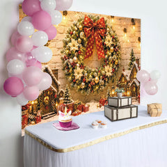Lofaris Toile de fond de Noël avec guirlande lumineuse et maisons enneigées, magnifique décor de fête pour ambiance hivernale et cadeaux