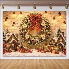 Lofaris Toile de fond de Noël avec guirlande lumineuse et maisons enneigées, magnifique décor de fête pour ambiance hivernale et cadeaux