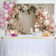 Lofaris Toile de fond pour anniversaire fleurs et ballons roses et blancs, élégant décor de fête pour studio photo ou événement