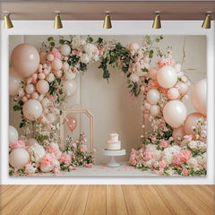 Lofaris Toile de fond pour anniversaire fleurs et ballons roses et blancs, élégant décor de fête pour studio photo ou événement