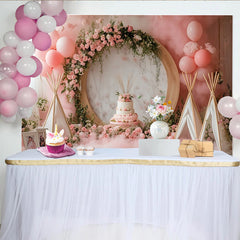Lofaris Toile de fond rose pour 1er anniversaire avec fleurs et ballons, décor onirique pour studio photo et fête d'enfant