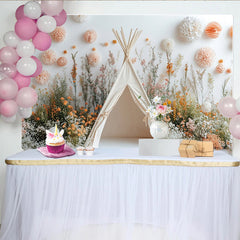 Lofaris Toile de fond de photographie bohème fleurie avec tente tipi, décor naturel pour séance photo bébé et enfants