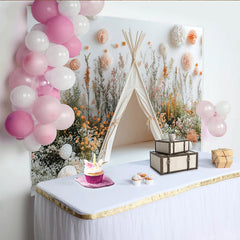 Lofaris Toile de fond de photographie bohème fleurie avec tente tipi, décor naturel pour séance photo bébé et enfants