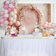 Lofaris Toile de fond pour anniversaire rose avec ballons et cœur élégant, magnifique décor de fête pour séance photo et célébration