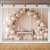 Lofaris Toile de fond pour anniversaire ballons roses et or et verdure, magnifique arrière-plan de célébration pour séance photo