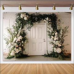 Lofaris Toile de fond de photographie florale avec roses blanches et verdure, élégant arrière-plan de porte pour studio photo ou événement