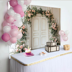 Lofaris Toile de fond de mariage florale avec roses roses et verdure, élégant arrière-plan pour studio photo et événement
