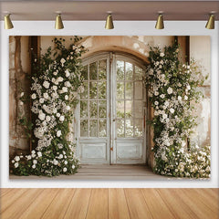 Lofaris Toile de fond pour mariage porte ancienne fleurie et verdure, arrière-plan romantique pour séance photo de couple