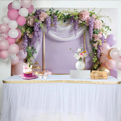 Lofaris Toile de fond pour anniversaire floral avec hortensias roses et glycines violettes, élégant décor de fête pour studio photo