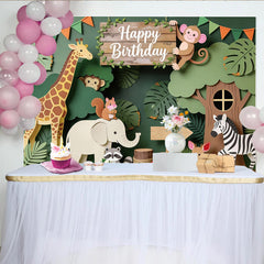 Lofaris Toile de fond anniversaire safari animaux jungle pour enfants, magnifique décor de fête avec feuillage vert pour studio photo