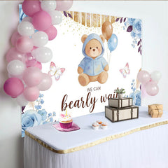 Lofaris Toile de fond pour baby shower ourson avec ballons bleus et roses, magnifique décor de fête prénatale pour séance photo