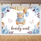 Lofaris Toile de fond pour baby shower ourson avec ballons bleus et roses, magnifique décor de fête prénatale pour séance photo