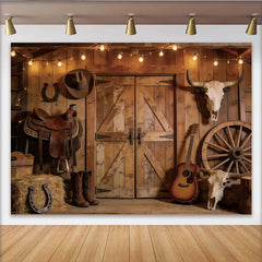Lofaris Toile de fond de photographie western rustique avec porte de grange, arrière-plan idéal pour studio photo et événements à thème cowboy