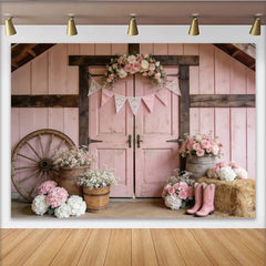 Lofaris Toile de fond de photographie rustique rose et florale, élégant arrière-plan de ferme pour studio photo et portrait