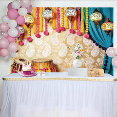 Lofaris Toile de fond de photographie indienne avec lanternes et tambours, motif cachemire, décor ethnique pour célébration et studio photo
