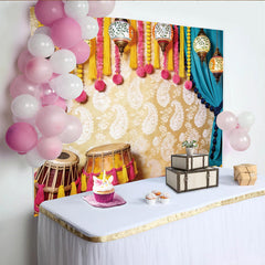 Lofaris Toile de fond de photographie indienne avec lanternes et tambours, motif cachemire, décor ethnique pour célébration et studio photo