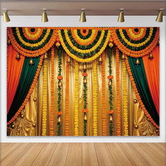 Lofaris Toile de fond de mariage avec guirlandes de soucis et clochettes, décor festif traditionnel pour cérémonie