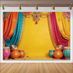 Lofaris Toile de fond de Diwali aux couleurs vives et tentures brodées, élégant décor de fête avec instruments pour studio photo
