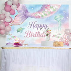 Lofaris Toile de fond pour anniversaire sirène pastel avec queue de sirène et étoiles, décor sous-marin magique pour fête d'enfants