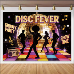 Lofaris Toile de fond de photographie disco rétro pour soirée groovy, décor de fête avec boule à facettes et silhouettes de danseurs
