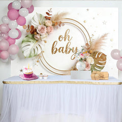 Lofaris Toile de fond pour baby shower oh baby avec fleurs et feuillage, élégant arrière-plan de photographie pour studio et événement