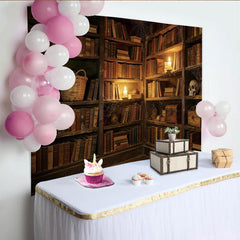 Lofaris Toile de fond de photographie bibliothèque ancienne avec livres et bougies, sombre vintage pour portrait et ambiance mystérieuse