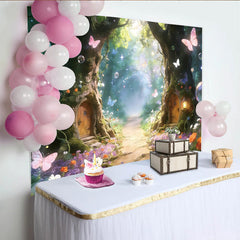 Lofaris Toile de fond de photographie forêt enchantée avec papillons et fleurs, magnifique arrière-plan féerique pour studio photo et fête