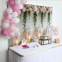 Lofaris Toile de fond mariage florale rose et blanche avec lanternes, élégant décor romantique pour événement et studio photo