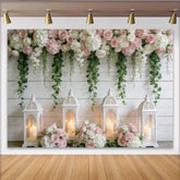 Lofaris Toile de fond mariage florale rose et blanche avec lanternes, élégant décor romantique pour événement et studio photo