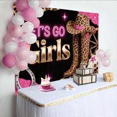 Lofaris Toile de fond anniversaire fille western avec imprimé léopard et néon rose, magnifique décor de fête avec bottes de cowboy