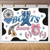 Lofaris Toile de fond pour baby shower western bottes bleues et nœuds roses, décor festif avec boule disco pour révélation du sexe