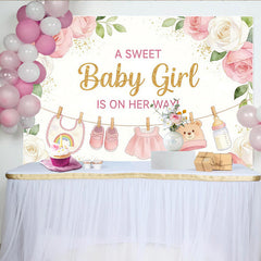 Lofaris Toile de fond pour baby shower fille florale avec roses et vêtements de bébé, décor de bienvenue pour future maman et séance photo