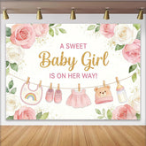 Lofaris Toile de fond pour baby shower fille florale avec roses et vêtements de bébé, décor de bienvenue pour future maman et séance photo