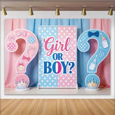 Lofaris Toile de fond pour baby shower fille ou garçon à pois rose et bleu, décor festif avec biberons et couronnes pour studio photo