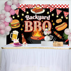 Lofaris Toile de fond de photographie barbecue avec grill et nourriture, arrière-plan festif à carreaux pour fête de jardin