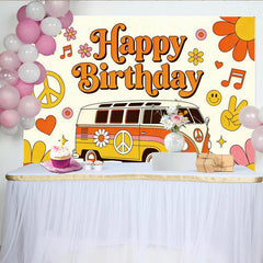 Lofaris Toile de fond anniversaire hippie van rétro et fleurs, arrière-plan groovy des années 70 pour célébration de fête