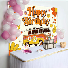 Lofaris Toile de fond anniversaire hippie van rétro et fleurs, arrière-plan groovy des années 70 pour célébration de fête