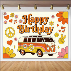 Lofaris Toile de fond anniversaire hippie van rétro et fleurs, arrière-plan groovy des années 70 pour célébration de fête